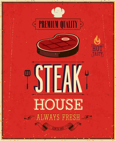 Vintage steak house poster. vektör çizim. — Stok Vektör
