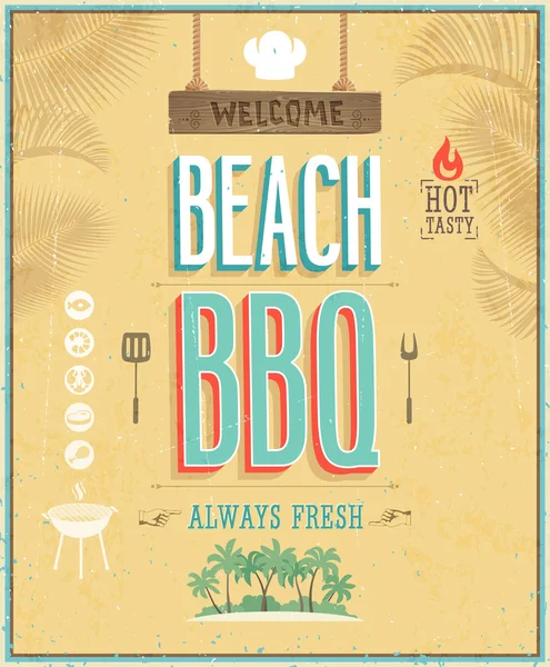 Vintage beach BBQ-poster. vector achtergrond. — Stockvector