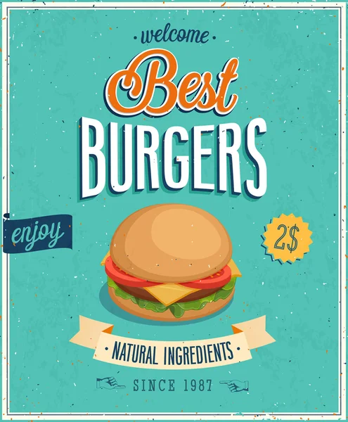 Cartaz de hambúrgueres vintage . — Vetor de Stock