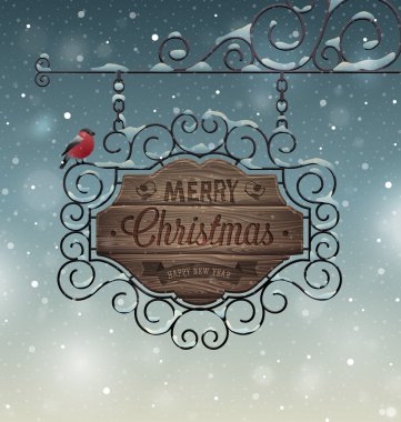 Noel vintage tebrik kartı - ahşap tabela.