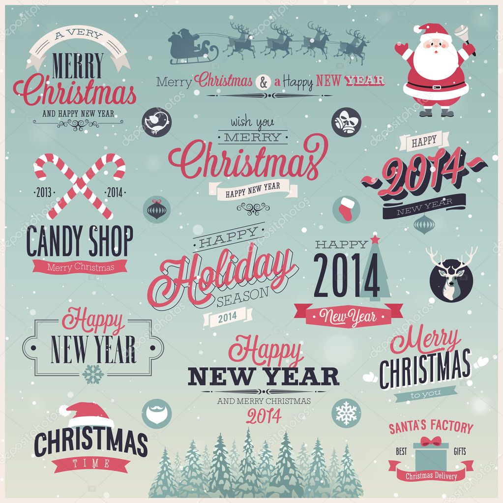 Christmas set - labels, emblems and other decorative elements. Vector illustration.