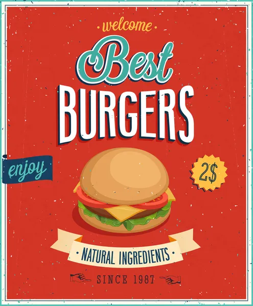 Cartel de hamburguesas vintage . — Vector de stock