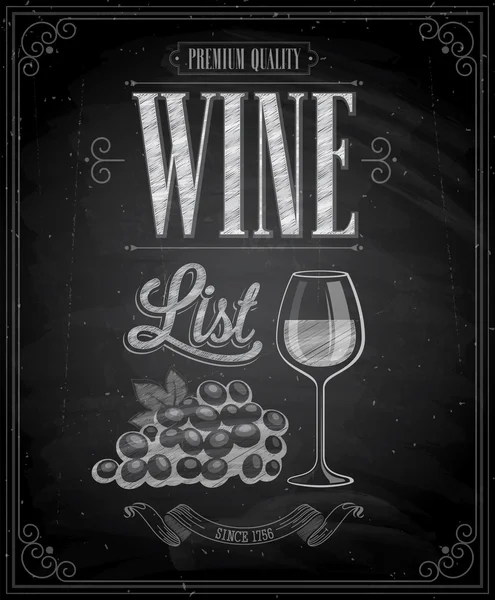 Cartaz de lista de vinhos vintage - Chalkboard . — Vetor de Stock