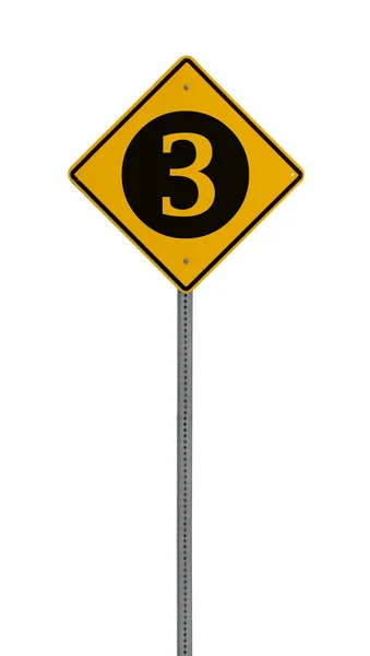 Isolated Yellow driving warning sign three — Stock Photo, Image