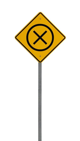 Isolated Yellow driving warning sign x circle — Stock Photo, Image