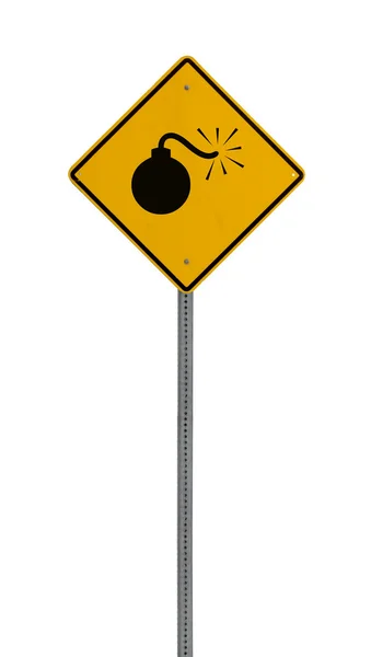 Isolated Yellow driving warning sign bomb — Stock Photo, Image