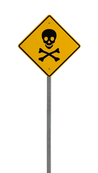 Señal de advertencia de conducción amarilla aislada huesos cruzados — Foto de Stock
