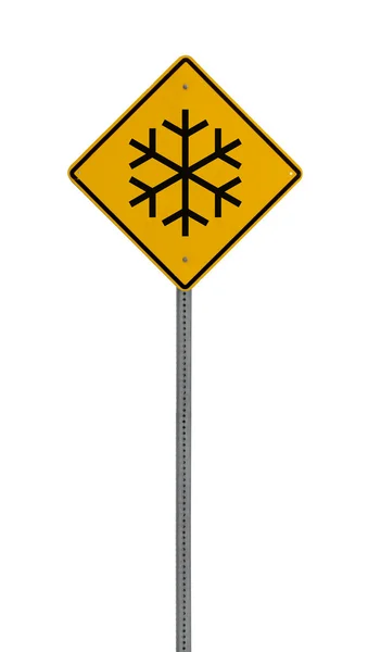 Señal de advertencia de conducción amarilla aislada copo de nieve — Foto de Stock