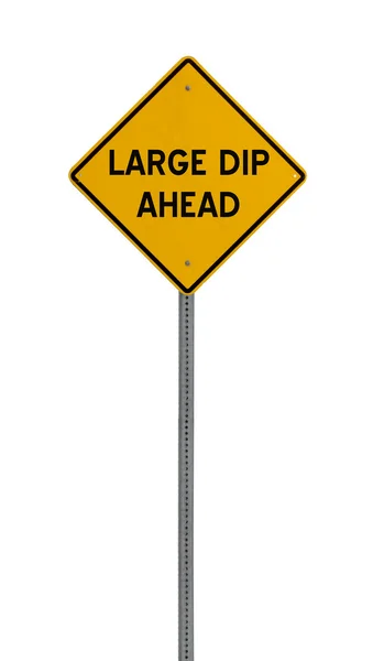 Isolated Yellow driving warning sign large dip ahead Stock Photo