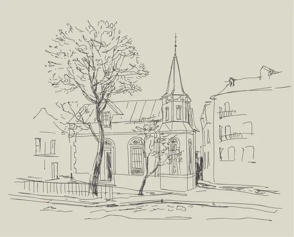 Calle de la ciudad vieja - ilustración de boceto — Archivo Imágenes Vectoriales