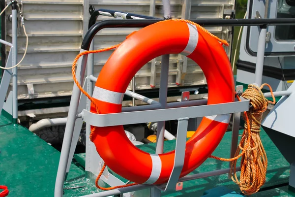 Lifebuoy on a ship under repair at shipyard — Stock Photo, Image