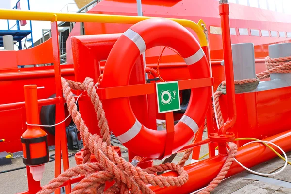 Lifebuoy on a ship under repair at shipyard — Stock Photo, Image