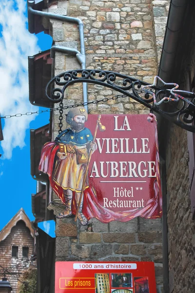 Signboards in yard abbey of Mont Saint Michel. Normandy, France — Stock Photo, Image