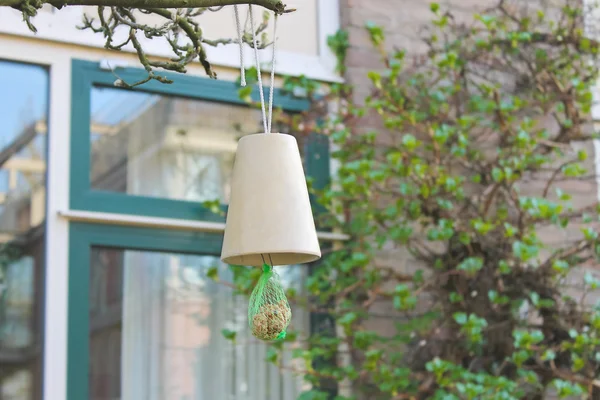 Bird feeders in a spring town — Stock Photo, Image