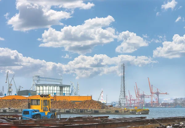 Timber on the pier in the port — Stock Photo, Image