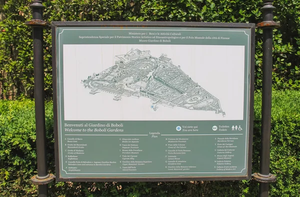Tablón de información en los jardines de Boboli. Florencia, Italia —  Fotos de Stock