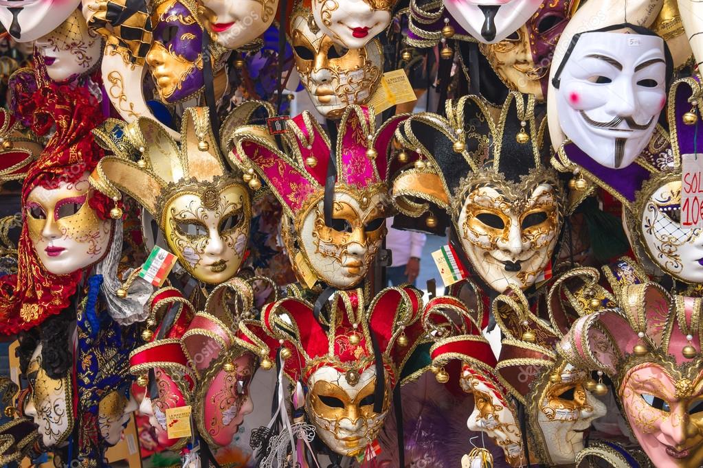 Souvenirs and carnival masks on street trading in Venice, Italy Stock