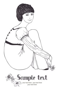 Girl with camomile clipart