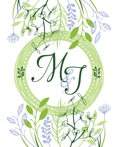 M & J πράσινο προσκλητήριο γάμου — Διανυσματικό Αρχείο