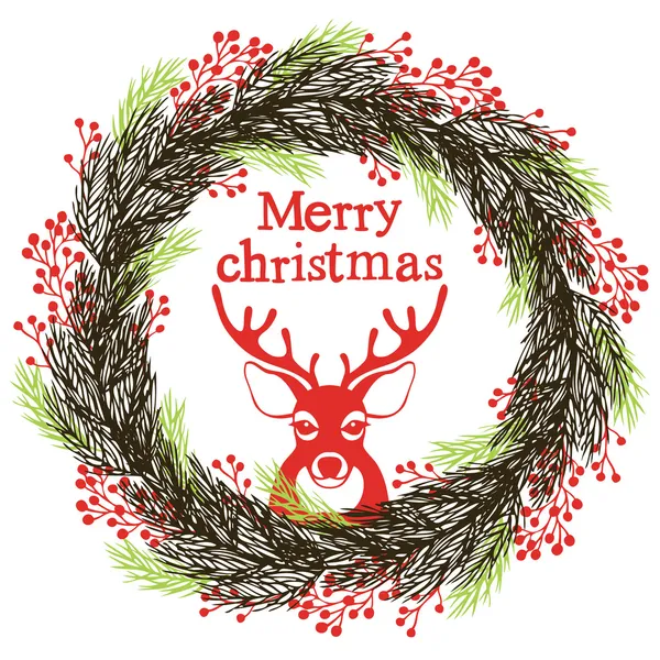 鹿をクリスマスの花輪 — ストックベクタ