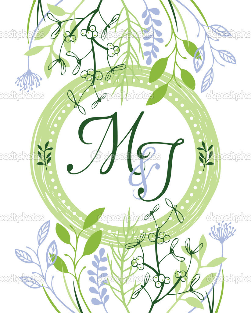 M&J green wedding invitation