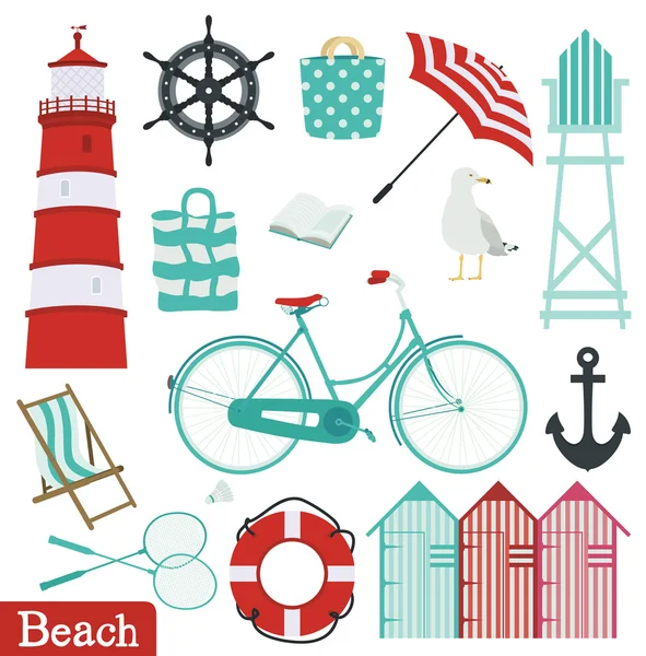 Playa conjunto de vacaciones — Vector de stock