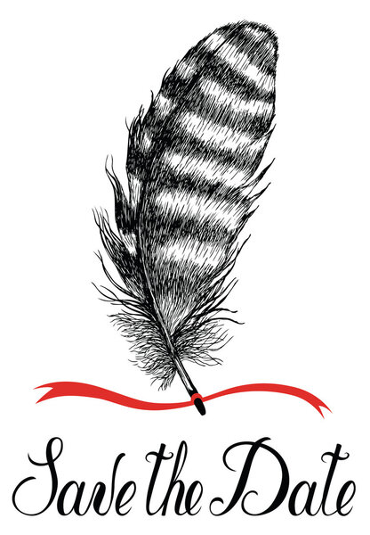 Save the Date Feather and ribbon