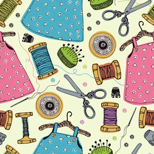 Kleider für kleine Mädchen. Werkzeuge zum Nähen — Stockvektor