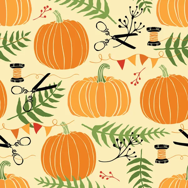 Festive decoration, pumpkins and ferns — Stock Vector
