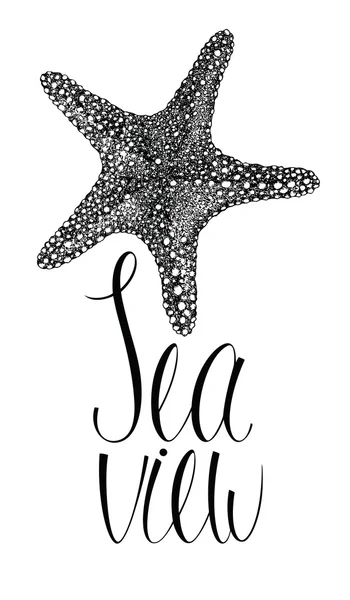 Tarjeta vista mar con estrella de mar — Vector de stock