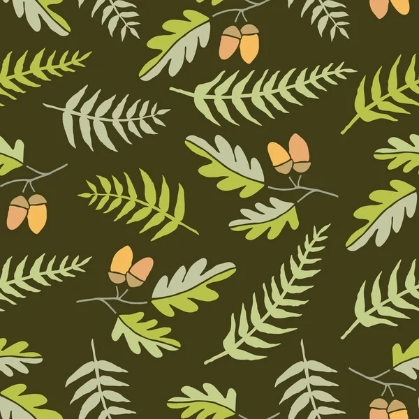 橡树叶和蕨类植物，无缝背景 — 图库矢量图片