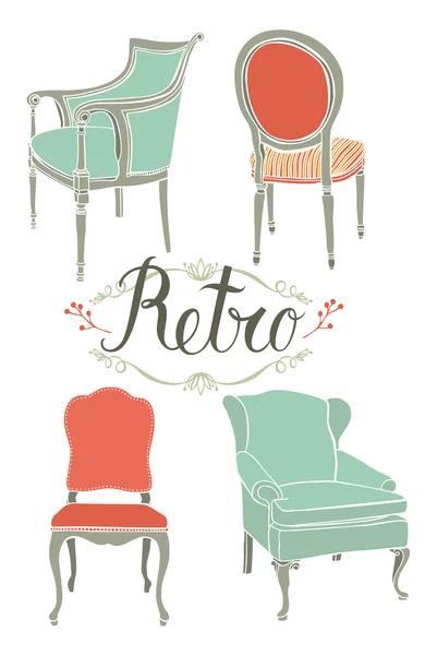 Card with four retro armchairs — Stock Vector