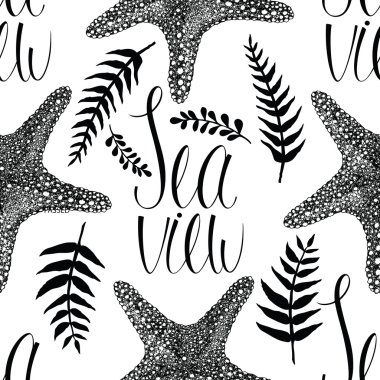 Deniz yıldızı ve eğreltiotu yaprakları arka plan