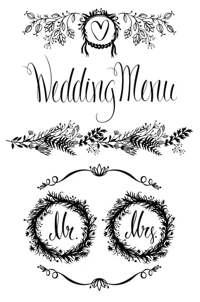 Conjunto de elementos de diseño de boda, marco floral y viñeta — Archivo Imágenes Vectoriales