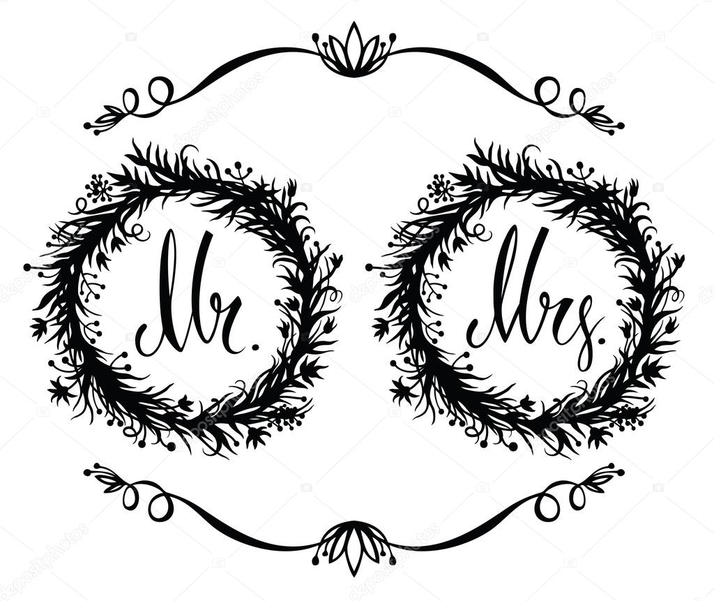 Mr.& Mrs. with two floral frame and vignette