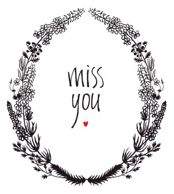 Bayan çiçek vignette ve kalp kart tasarımı