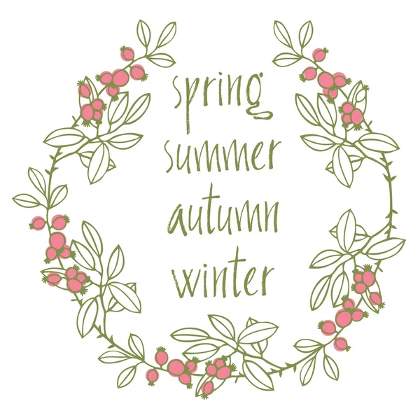 Kort med vinjett och kalligrafiska skrift säsonger. våren, summa — Stock vektor