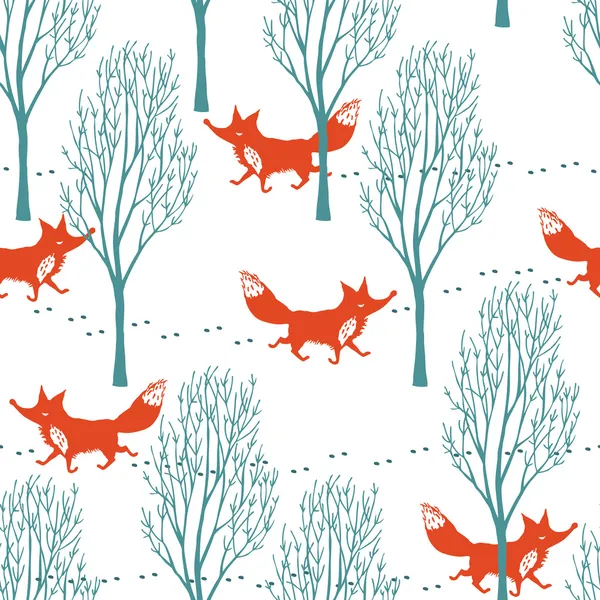 Raposas vermelhas em um fundo de floresta de inverno — Vetor de Stock