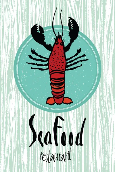 Sea Food restaurant design card with lobster — Stock Vector