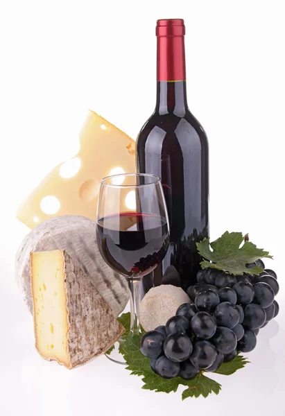 Vin et fromage sur blanc — Photo
