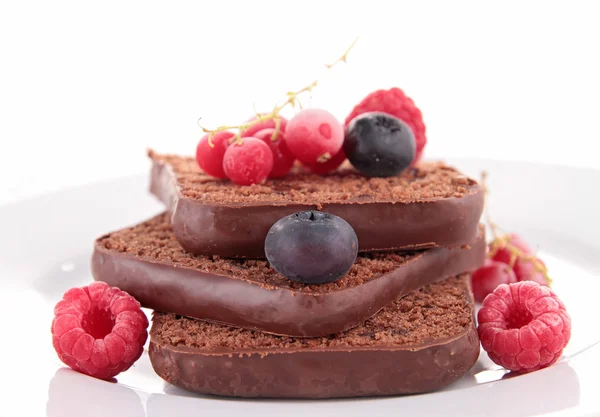 Chocolate pie and berries — Stock Photo, Image