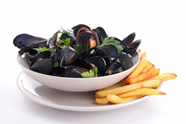 Mussel and french fries — Stock Photo, Image