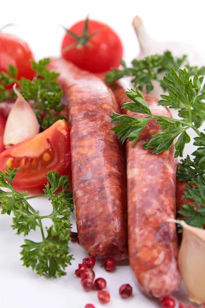 Raw sausages and ingredients — Stock Photo, Image