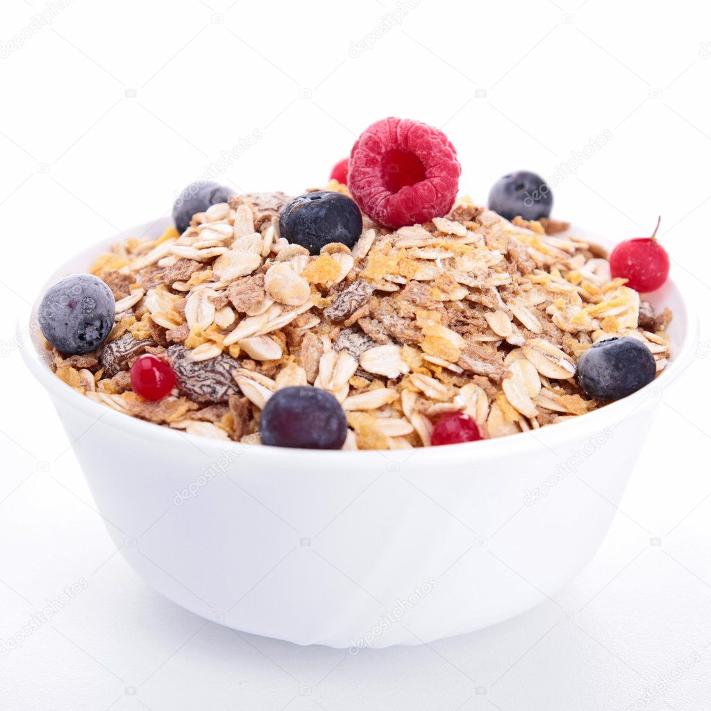 Bowl of cereals and berries fruits