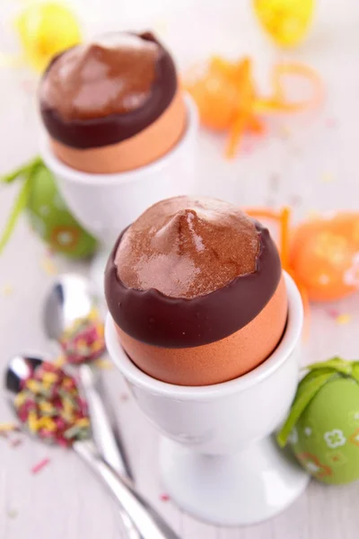 Chocolate mousse in egg cup — Stock Photo, Image