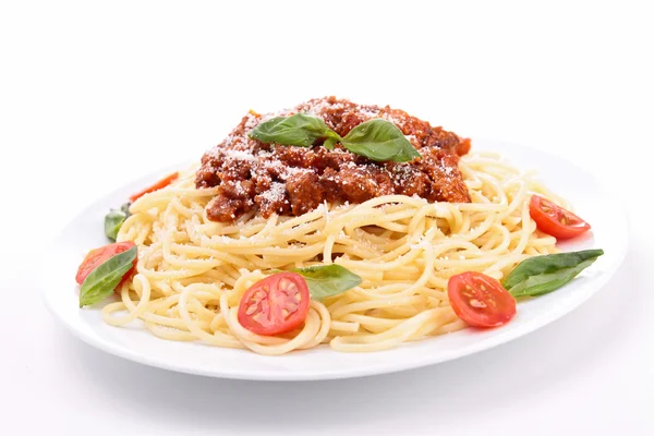 Špagety s rajčatovou omáčkou a masem — Stock fotografie