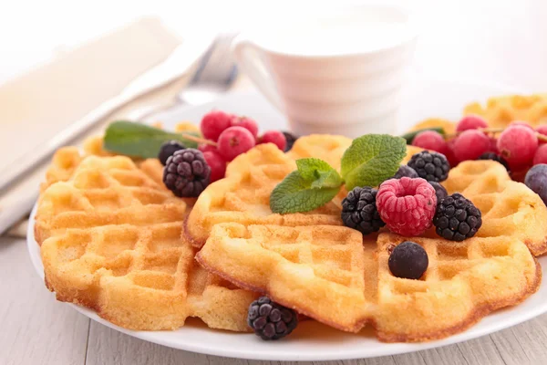 Waffles with berries fruits — Stock Photo, Image