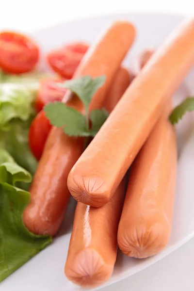Close up on plate of sausages — Stock Photo, Image