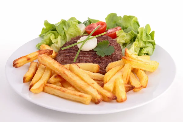 Biff med sallad och pommes frites — Stockfoto