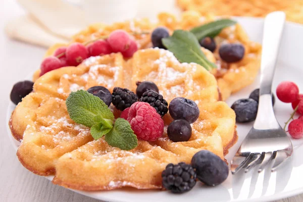 Waffles with berries fruits — Stock Photo, Image